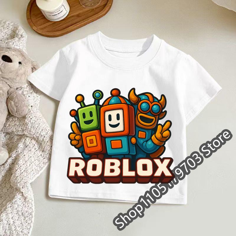 Roblox Cartoon Graphic Printed Short Sleeved Boy And Girl Cute Casual Tee Summer Fashion Streetwear Top Leisurely TShirt
