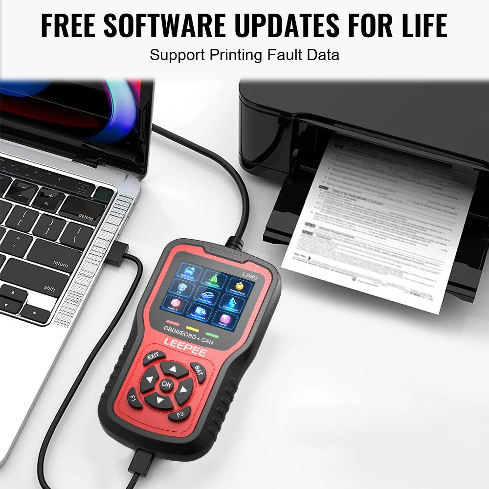Тестер аккумулятора Сканер OBD II EOBD Инструменты для диагностики автомобиля Универсальный L680 Облачная печать Проверка системы двигателя Считыватель кодов Car OBD2