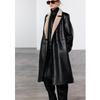 Fall and Winter New Women's Clothing French Double Breasted Poly Urethane Leather Long Sleeves Lapel Double-Sided Coat Outwear 2969260