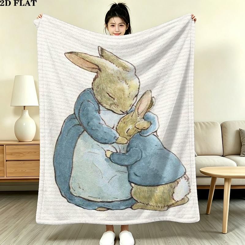 Tale Peter Rabbit Print Flannel Blanket, High quality Comfortable for All Seasons, Home Decor, Warmth and Comfort, Perfect for Christmas Gifts