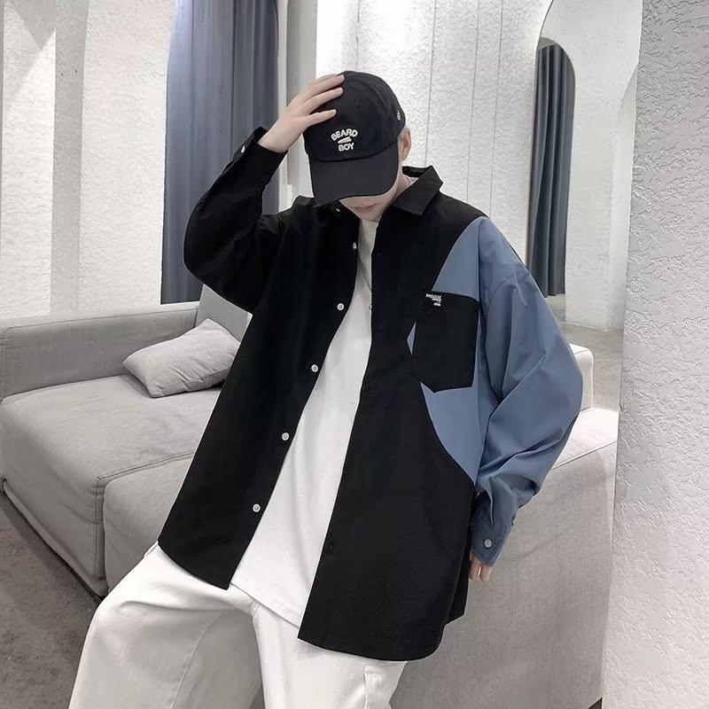 Рубашка с длинными рукавами в стиле нишевого сращивания и цветовыми блоками на весну и осень, бренд мужской моды, крутая и стильная куртка-рубашка больших размеров