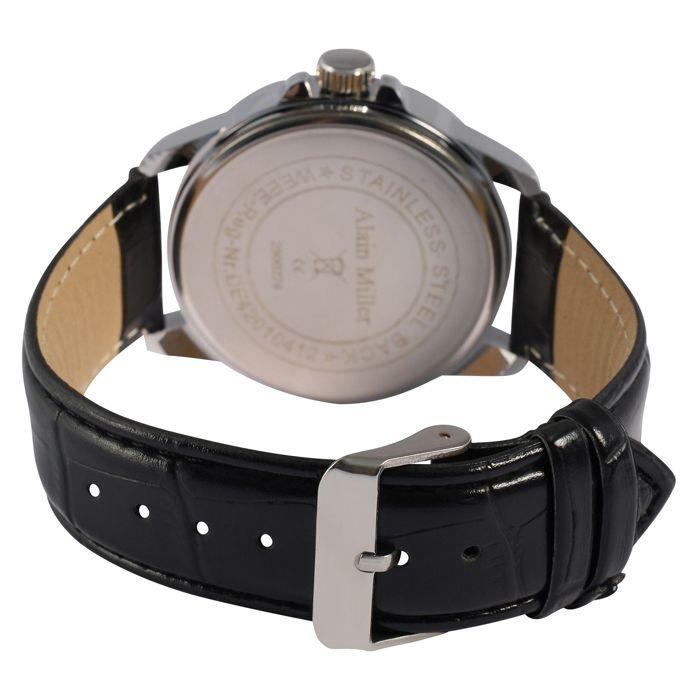 Montre - Alain Miller - Homme - Cadran bleu - Bracelet simili cuir noir
