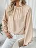 Beaded Lantern Sleeve Round Neck Shirt - Autumn Fashion for Women