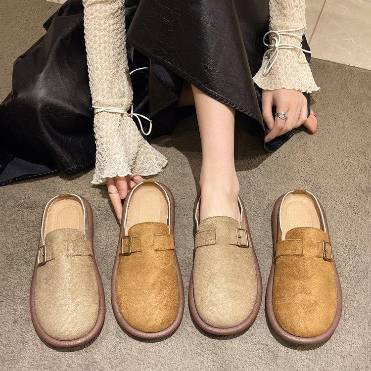 Плоские тапочки Boken с одной педалью, женская верхняя одежда, весна 2025, новые ретро-универсальные полутапочки с сумкой на голову