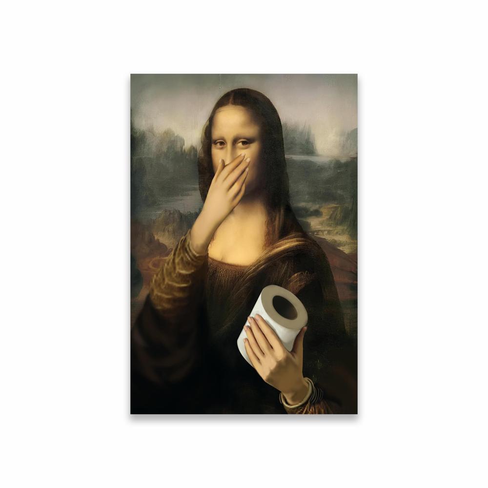 Funny Mona Lisa Bathroom Poster Decor Vintage Leonardo da Vinci Famous Print Toilet Paper Canvas Painting Classical Toilet Decor