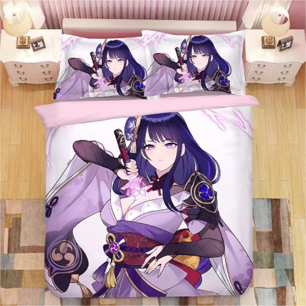 Аниме-персонаж, Наборы постельного белья из микрофибры, Детское постельное белье на молнии, Декор комнаты, Пододеяльник для подростков, взрослых, Фиолетовый‘