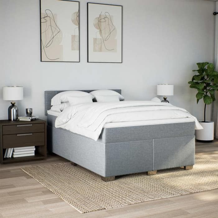 Maison Exclusive - Sommier à lattes de lit avec matelas Gris clair 140x190cm Tissu