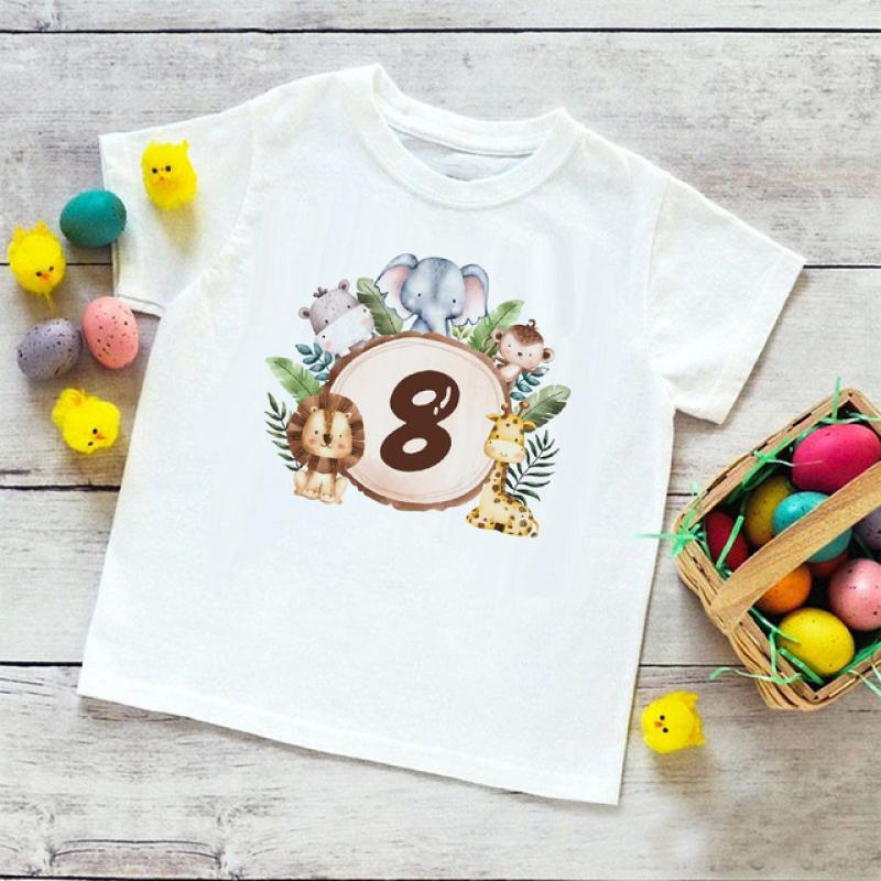 Персонализированная рубашка на день рождения, футболка для детей 1–9 лет, футболка с изображением диких животных, футболка для вечеринки в честь дня рождения, одежда с дикими животными, детские подарки, топы