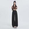 Girls' Black Wide-Leg High-Waist Jeans - Spring/Autumn 2024 Collection, Loose Straight Floor-Length Pants with High Street Style.