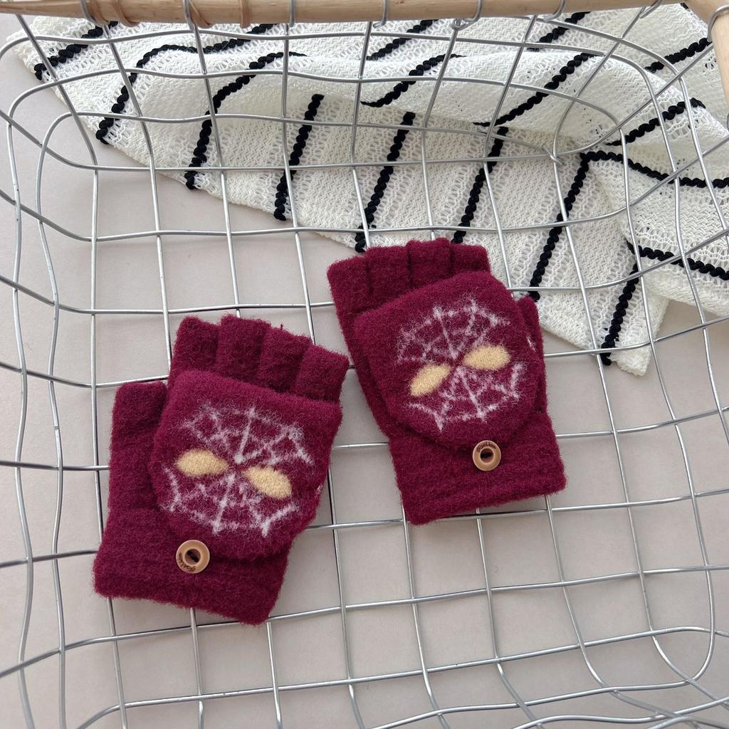 Детские мультяшные перчатки Зимние теплые для мальчиков и девочек для письма Пятипалые Человек-паук с откидным верхом Вязаные перчатки