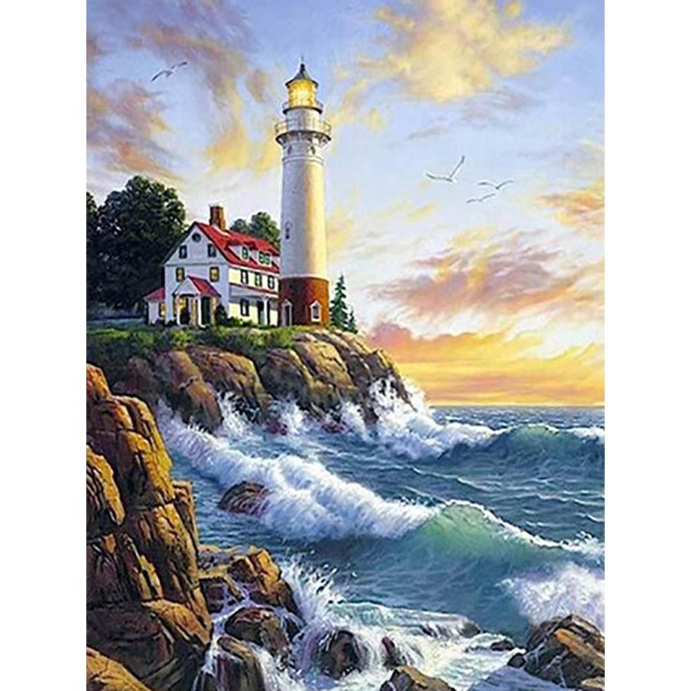 5D DIY Алмазная картина Морской пейзаж Архитектура Алмазная вышивка Картина Полная круглая Алмазная мозаика DIY Домашний декор Подарки