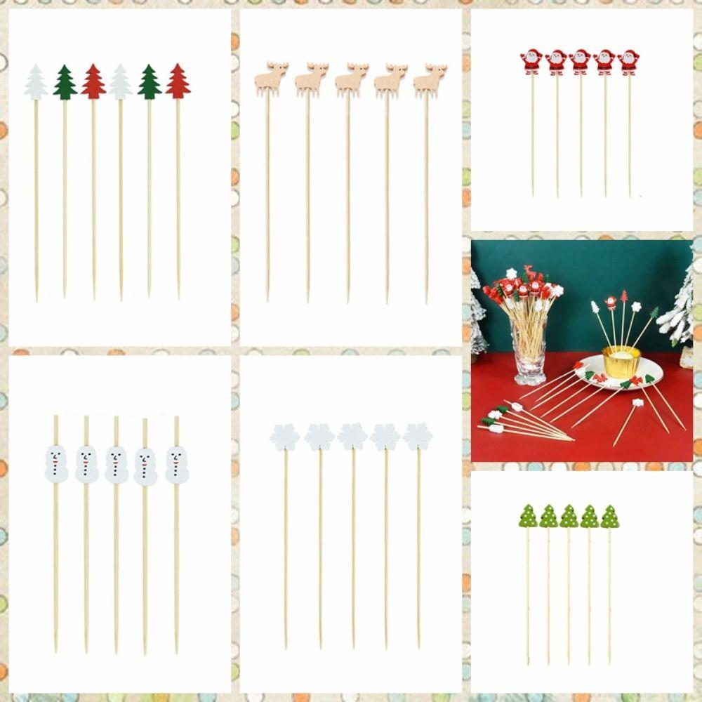 100Pcs/set Disposable Christmas Fruit Sticks Bamboo Skewer Fork Christmas Toothpicks  Dessert
