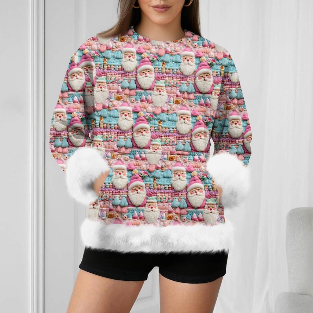 Женский повседневный свитшот с длинными рукавами и рождественским ретро-принтом