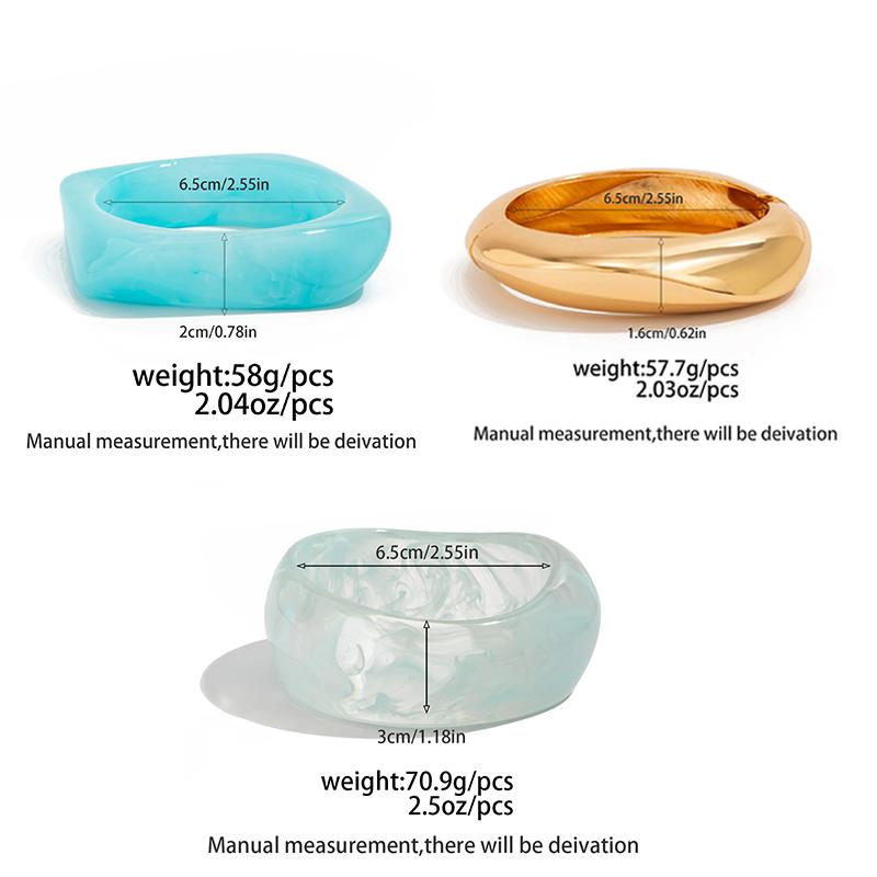 Ingemark 3 Styles Boho Irregular Resin Chunky Bangles for Women Y2K Vintage Glossy Geometric Wide Bracelets Hand Jewelry Gift