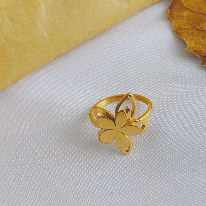 Элегантное корейское кольцо из титановой стали с лепестками: 18-каратное золото, модные ювелирные изделия высочайшего класса.