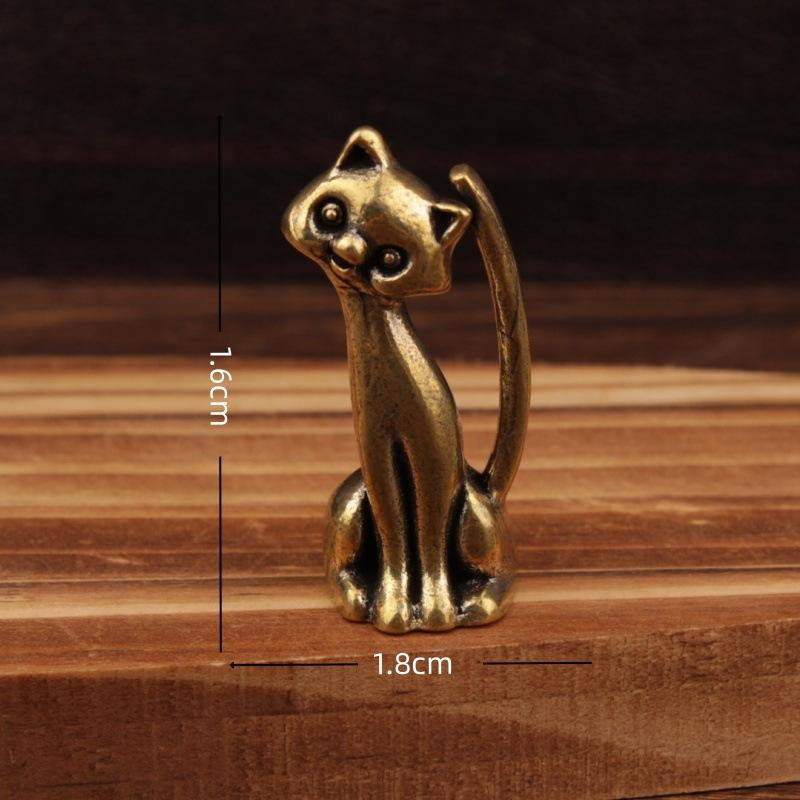 Retro Brass Cat Lovers Statue Ornament Copper Animal Sculpture Incense Burner Tea Pet Home Desktop Decorative Accessories