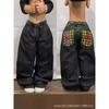 Mens Relaxed Fit Washed Denim Jeans With Embroidered Hip Hop Graphic Casual Wear