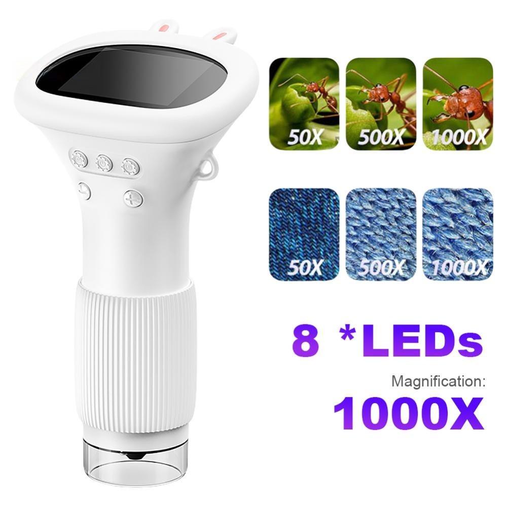 1000X Handheld HD Microscope Mini Children Biological Insect Coin Magnifier 2 Inch IPS Screen Lab Digital Microscopes Equipment
