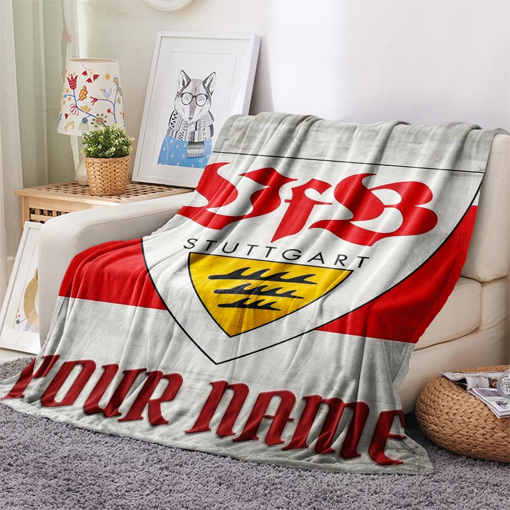 1PC Custom Name VfB Stuttgart Patterned Flannel Blanket Suitable For All Seasons for Home Decor Warmth and Comfort Gifts Holiday Present_xia