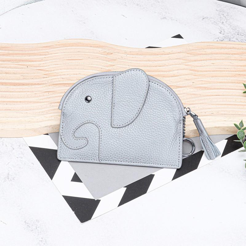 First-layer Cowhide Women's Change Purse Japanese Elephant Creative Tassel Zipper Bag Genuine Leather Key Coin