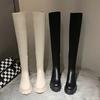 Women's Solid Color Chunky Heel Boots, Stylish Side Zipper Over The Knee Boots, Fashion Platform Long Boots