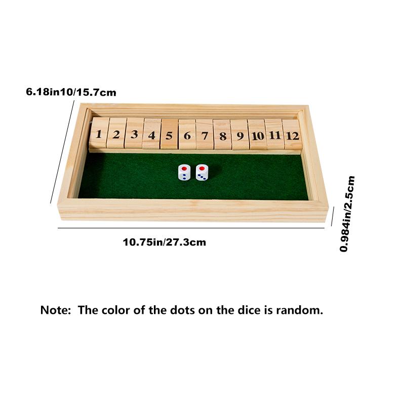Игра Shut The Box - Деревянная игра с числовым полем и 2 кубиками, Портативная дорожная игра для семейных вечеринок для взрослых и молодежи, Стратегическая игра