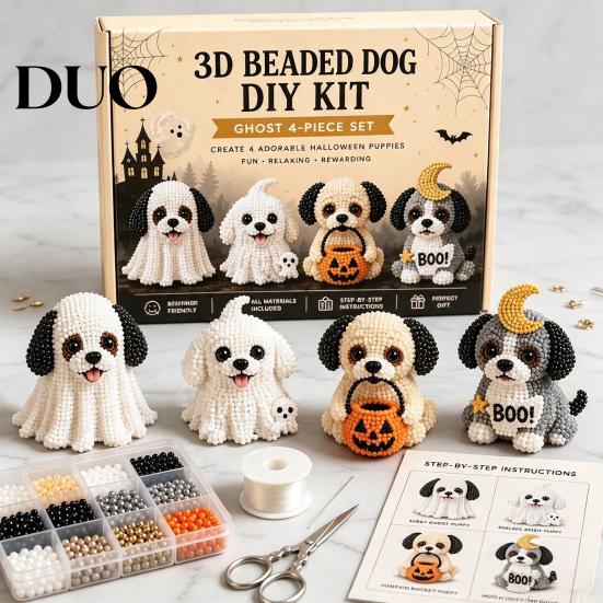 DIY Craft Set for Kids 3D Halloween Dog Art Set, Beaded Puppy Kit, Cute Plastic Beads Jewelry Crafts Animal Kit Beginners Adults, Home Desk