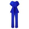 Plus Size Summer Women's Solid Color Tie Short Sleeve Top High Waist Wide Leg Pants Fashion Casual Set
