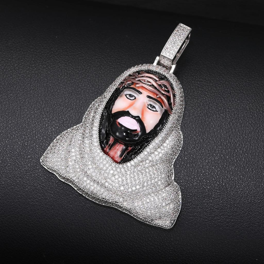 Men's New Fashion Hip Hop Brass Pendant Necklace with Zircon Enamel Portrait Trendy Rope Chain Accessory for Anniversary