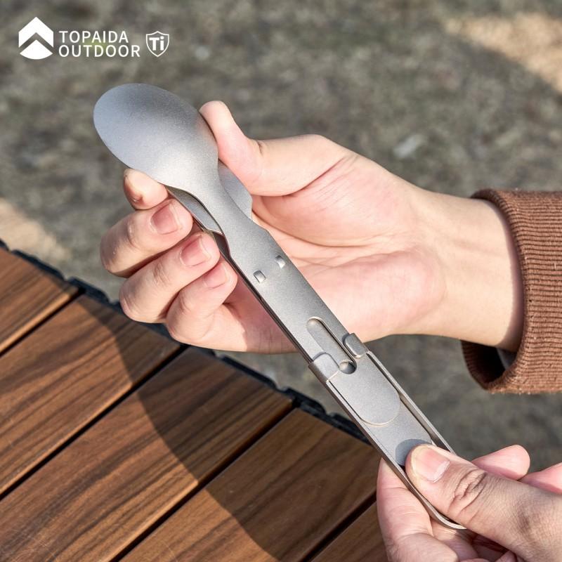 Titanium 4-in-1 Camping Utensil Set Lightweight Portable Spoon Fork Knife Bottle Opener Outdoor Hiking Picnic Travel