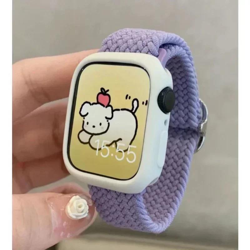 Корейский милый плетеный ремешок + Чехол для Apple Watch Band 49мм 46мм 45 44 38 42 Нейлоновый браслет для iWatch Series 10 9 8 7 6 5 4 3 SE