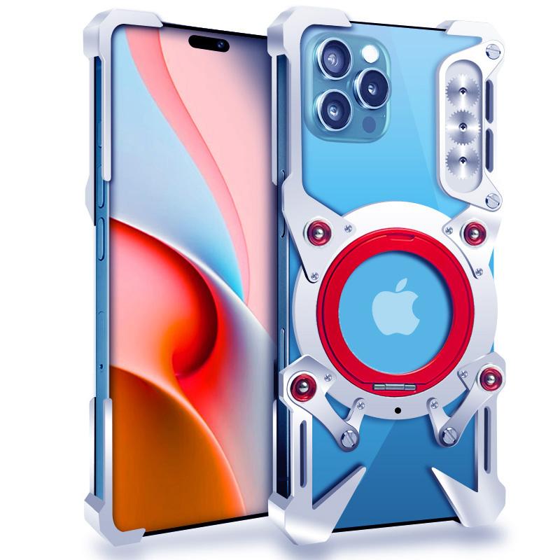 Безрамочный алюминиевый чехол для iPhone 16 Plus 12 13 14 15 16 Pro Max, чехол с вращающимся держателем, металлический безрамочный противоударный чехол