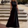 Fashion Casual Out Temperament Commuter Waisted Elegant O-Neck Dress Long Dress