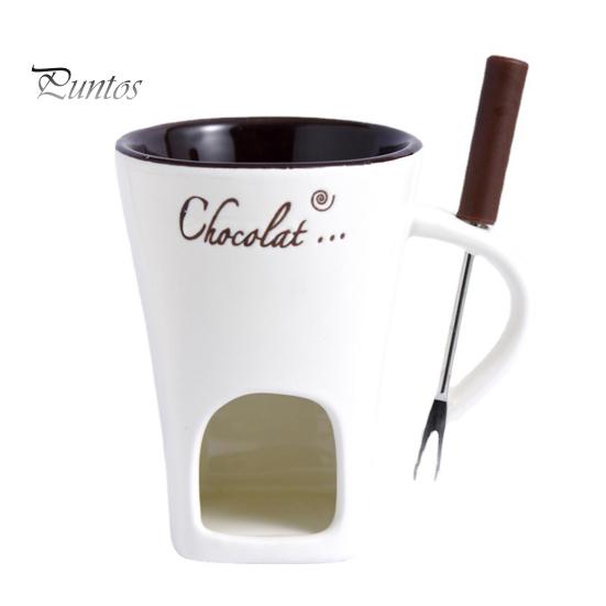 Кружка для шоколадного фондю с вилками и свечами 130 мл, керамическая кружка для плавления шоколада, мини-горшок для плавления масла, подарки на день рождения и свадьбу