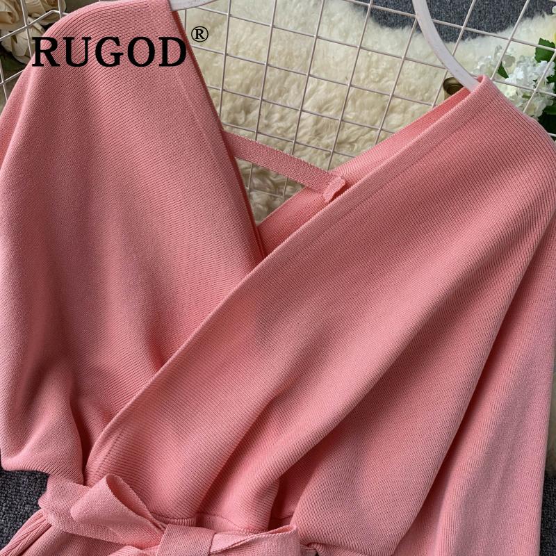 Stylish New Autumn Winter Bag Hip Sweater Dress Female Chic V-neck Bandage Dresses Sexy Women