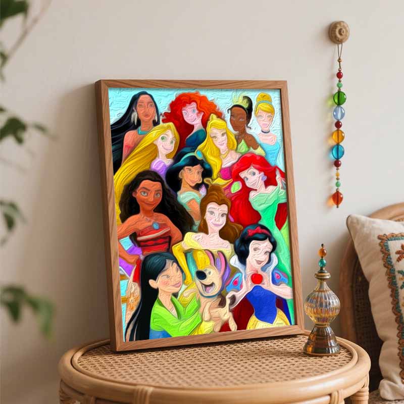 Disney DIY Oil Painting Art Painting Kit Princess Home Wall Decor Handmade Gift for Girls Room Art Wall Hanging Painting Decoration