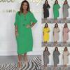 2024 Европейское и Американское Женское Повседневное Платье-Халат Свободного Кроя Однотонного Цвета