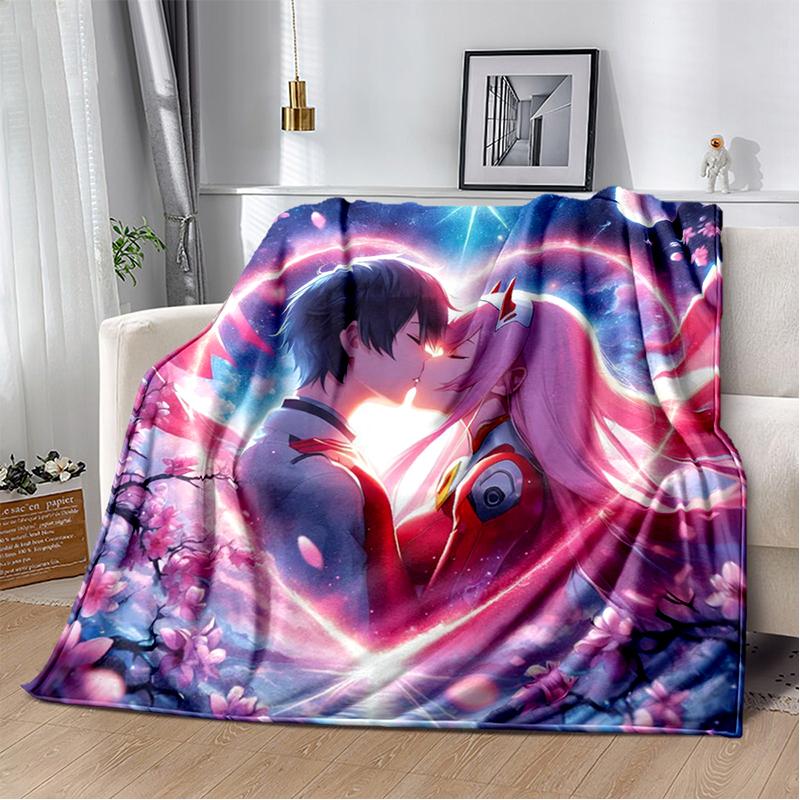 Zero Two 29 Style Cartoon 002 Hiro Sexy Girl DARLING in The FRANXX Flannel Blanket,Soft Throw Blanket for Home Bedroom Bed Sofa