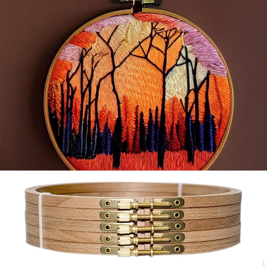 5Pcs Embroidery Hoops Beech Wood Frame Cross Stitch for DIY Project