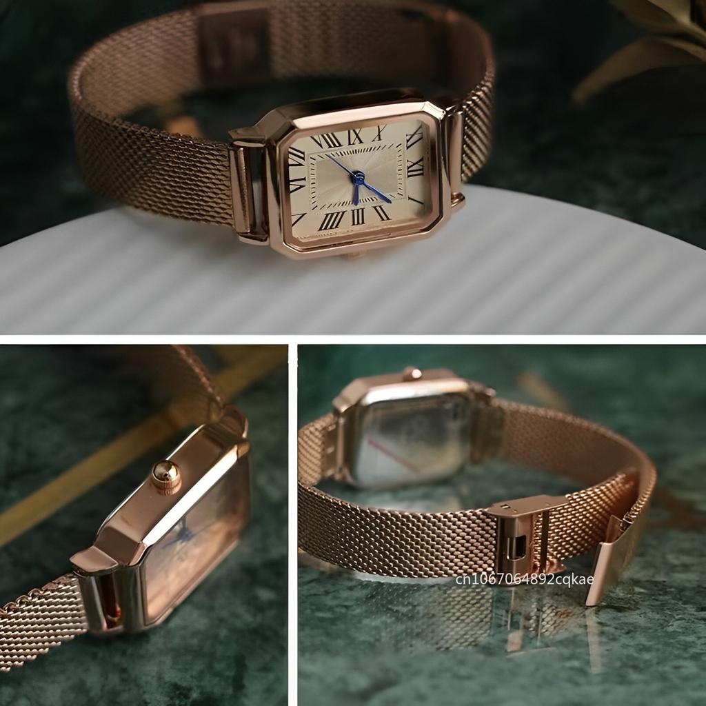 Ретро Часы Классические Повседневные Кварцевые Прямоугольные Часы с Римским Циферблатом Модные Простые Роскошные Наручные Часы для Женщин Подарок Наручные Часы