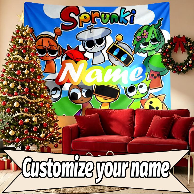 Custom Name Personalized Sprunki Game Print Tapestry, Wall Art Decor, Bedroom, Dorm, Apartment, LivingRoom, Party Backdrop, Gift for Birthday
