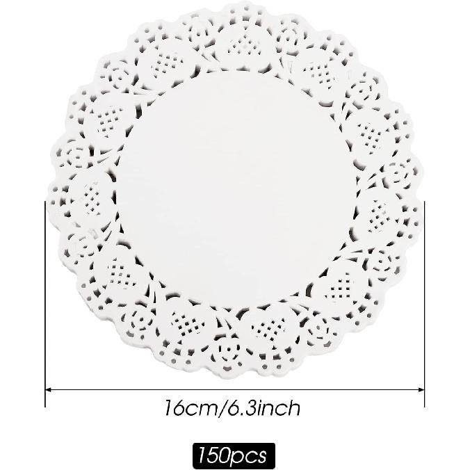 150 Pcs 6 inch White Lace Paper Doilies Disposable Round for Buffet Cake Fried Food Party Wedding Tableware Decoration, Disposable Doilies Kitchen