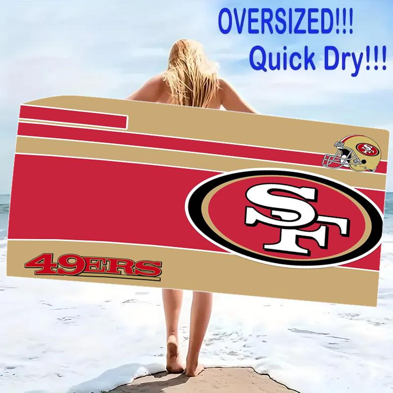 SF 49ers Print Beach Towel, Large Soft Quick Dry Towel for Beach Camping Swimming