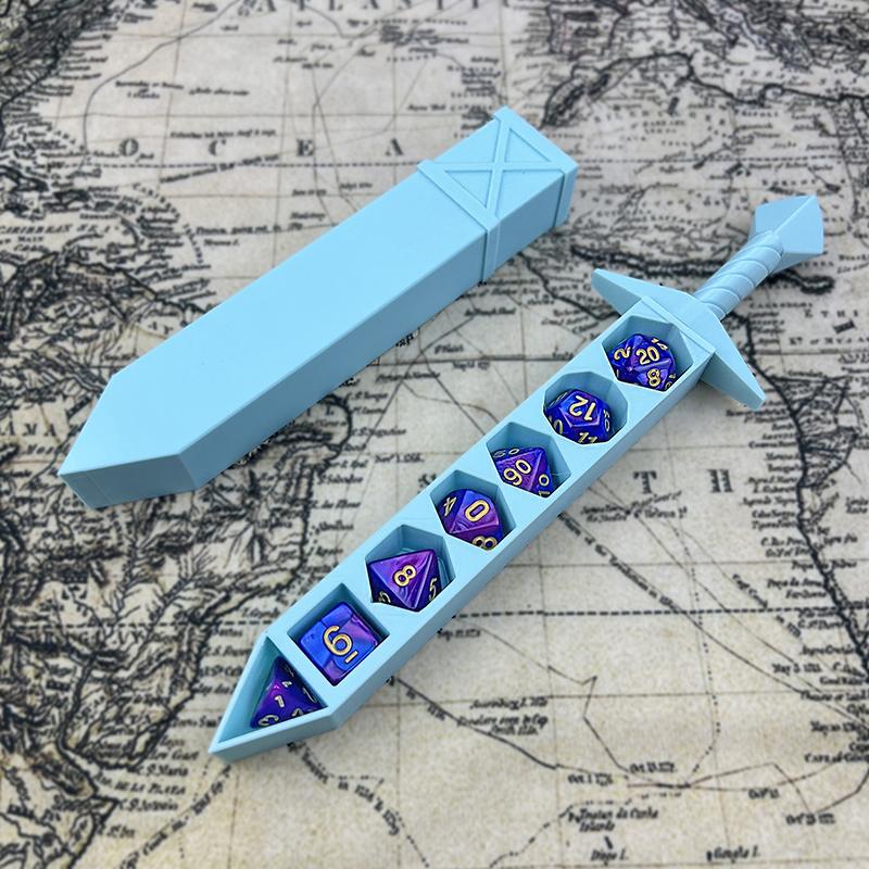 Коробка для хранения в форме меча, напечатанная на 3D-принтере, с кубиками для игр Dnd Rpg Trpg, кубики для игры Dnd, держатель для ролевых кубиков, настольное украшение, хранилище Бо