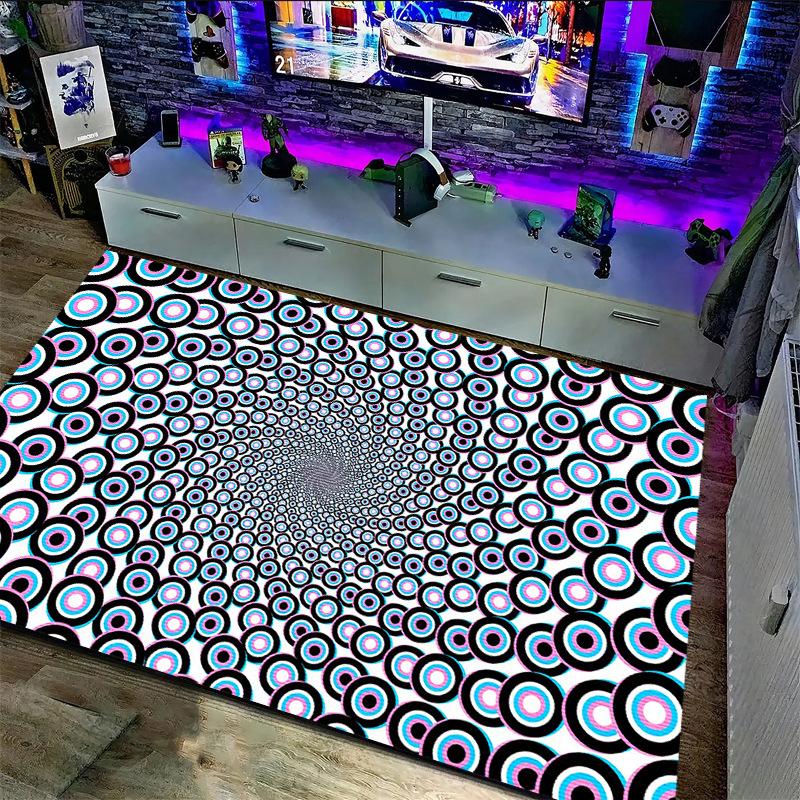 Оптическая иллюзия 3D Абстрактный Клетчатый Волновой Спиральный Коврик Визуальный Эффект Нескользящий Ковер Коврик для Игр Гостиной Домашний Декор