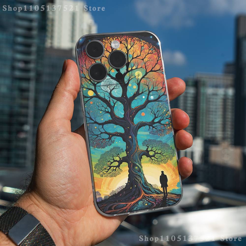 Starry Sky Art Trees Phone Case For iPhone 17,16,15,14,13,12,11 Pro,Max,Plus,XR,Mini,E Clear Full-coverage Soft Cover