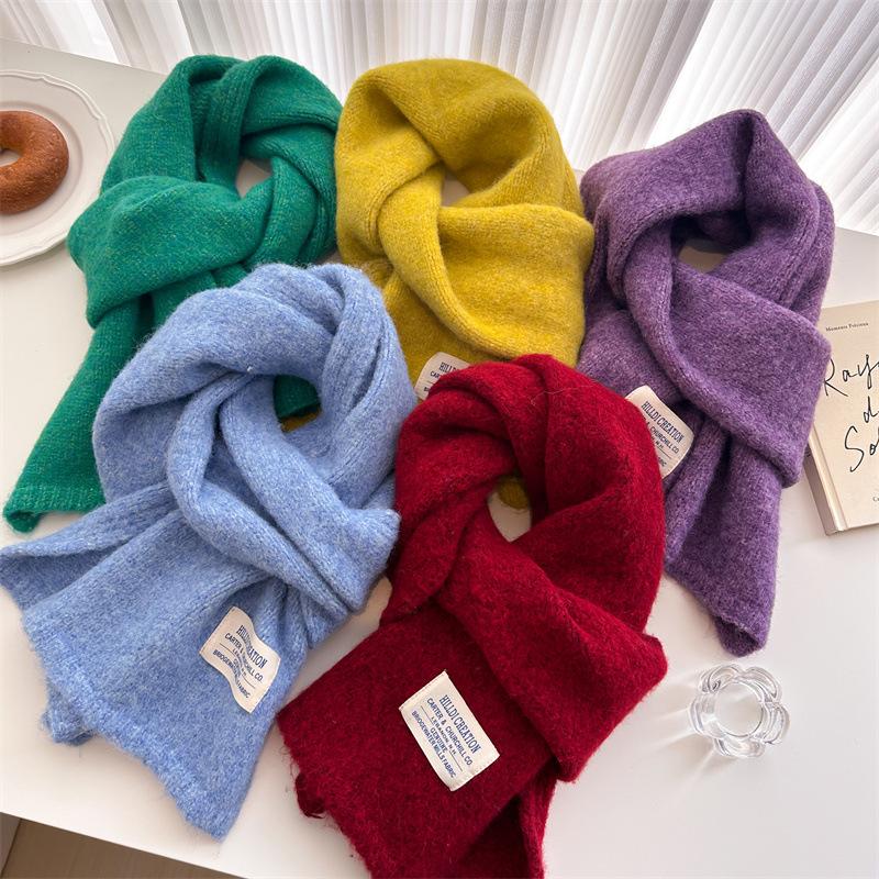 2024 Autumn/Winter New Solid Color Wool Knitted Scarf Medium Long Shawl Neck Versatile Warm For Women