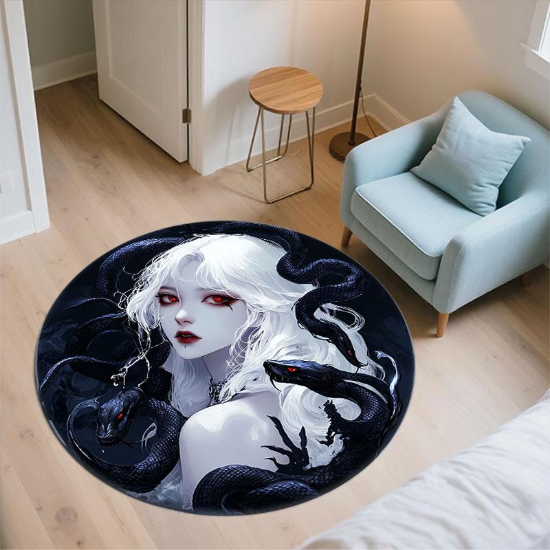Dark Maiden pattern round rug,Carpet Rug for Living Room Bedroom Playroom ,Non-slip Floor Mat,Holiday Gifts and Birthday Gifts.