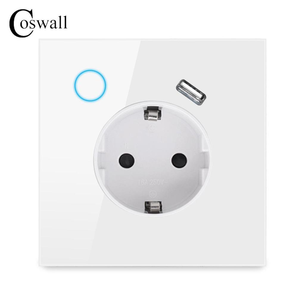 Европейская умная USB-розетка 86 типа с WiFi и закаленным стеклом - Совместима с Google Home и Alexa