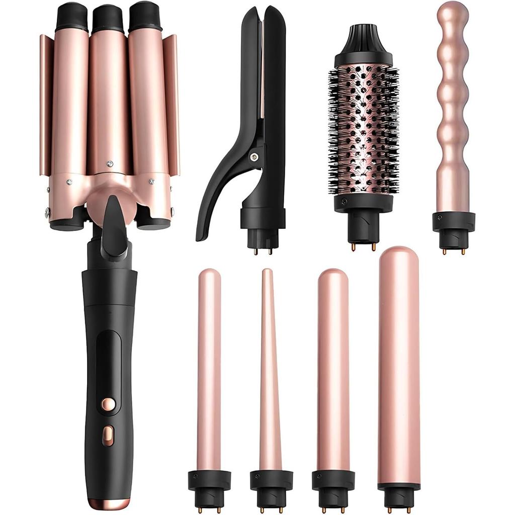 5-in-1 Curling Iron Set, Interchangeable Barrels, Wave Iron & Straightener, Up to 450°F, Champagne Gold,13 X 5.2 X 3.3 in